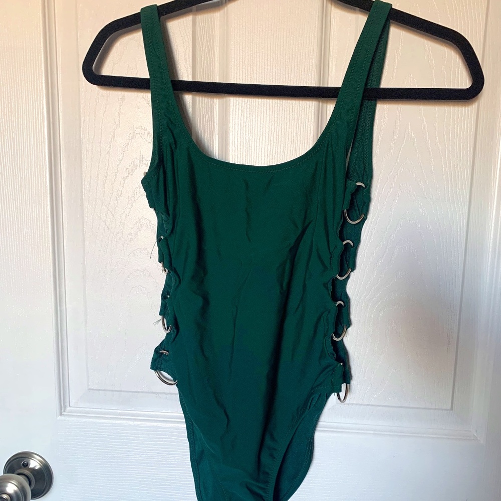 Kensie Bathing Suit - Emerald Color with Metal Hoops